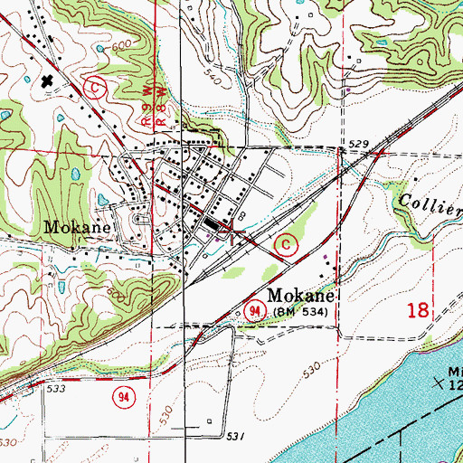 Topographic Map of City of Mokane, MO