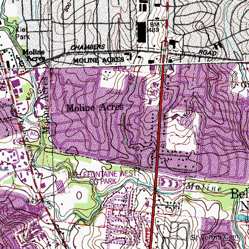 Topographic Map of City of Moline Acres, MO
