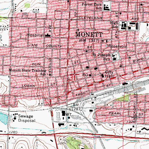 Topographic Map of City of Monett, MO