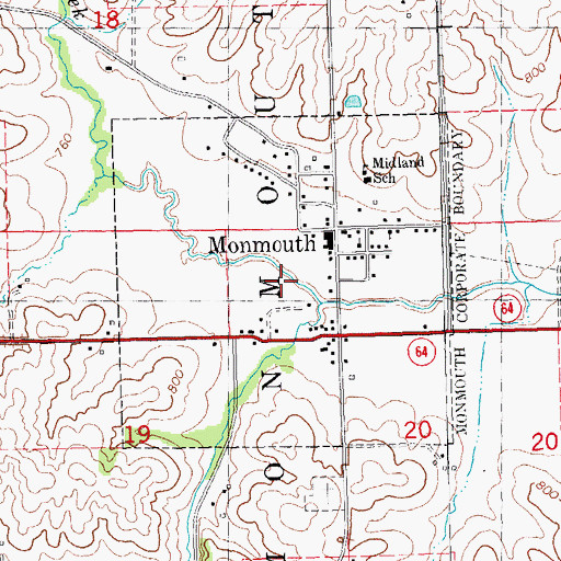 Topographic Map of City of Monmouth, IA
