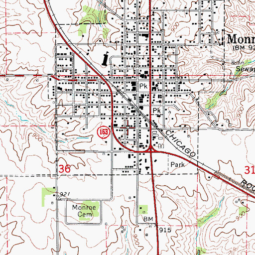 Topographic Map of City of Monroe, IA