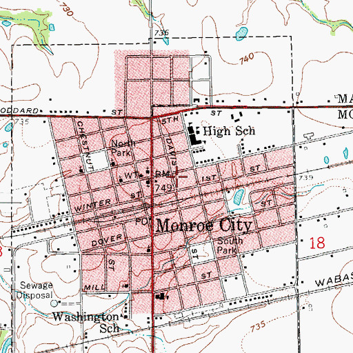 Topographic Map of City of Monroe City, MO
