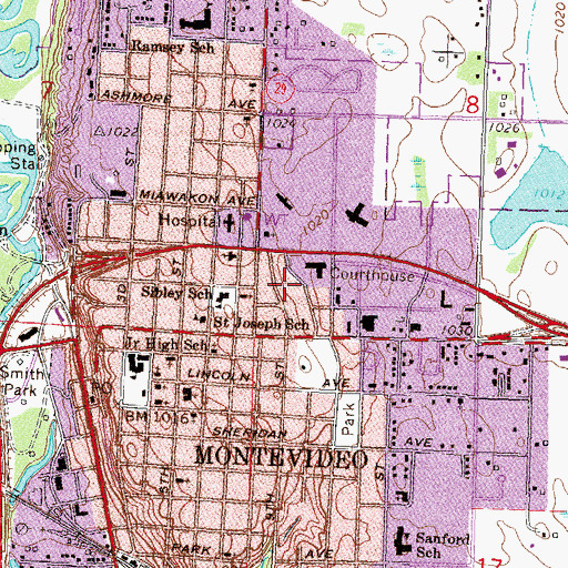 Topographic Map of City of Montevideo, MN