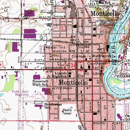 Topographic Map of City of Monticello, IN