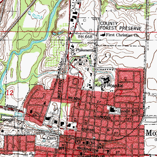 Topographic Map of City of Monticello, IL