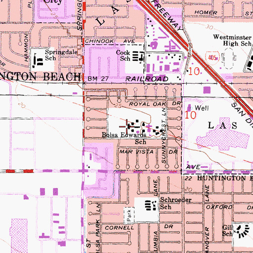 Topographic Map of Helen Stacey Middle School, CA
