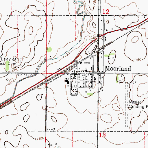 Topographic Map of City of Moorland, IA