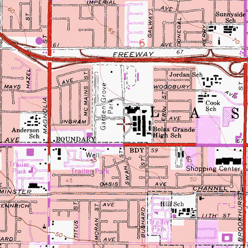 Topographic Map of Bolsa Grande High School, CA