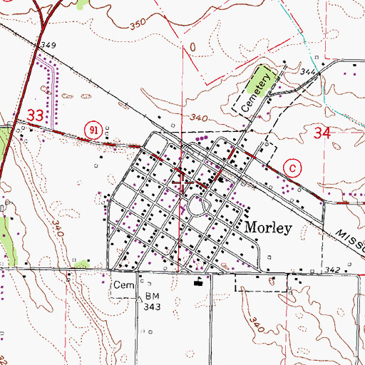 Topographic Map of City of Morley, MO