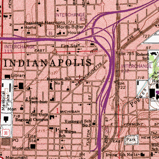 Topographic Map of City of Indianapolis, IN