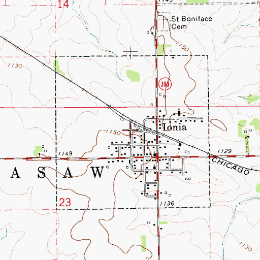 Topographic Map of City of Ionia, IA