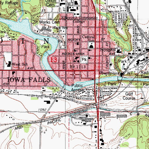 Topographic Map of City of Iowa Falls, IA