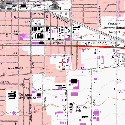 Topographic Map of Bon View Park, CA