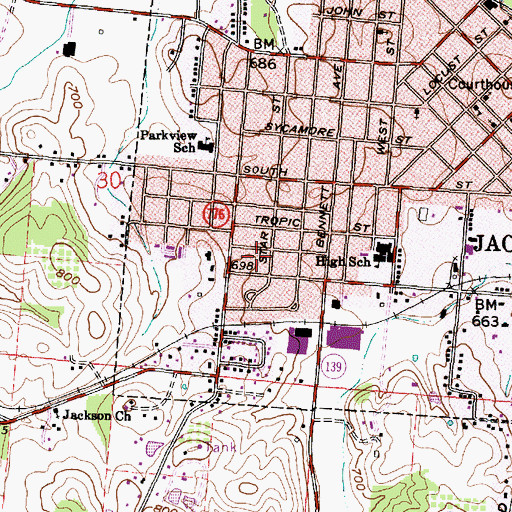 Topographic Map of City of Jackson, OH
