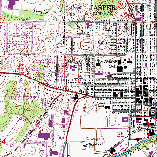 Topographic Map of City of Jasper, IN