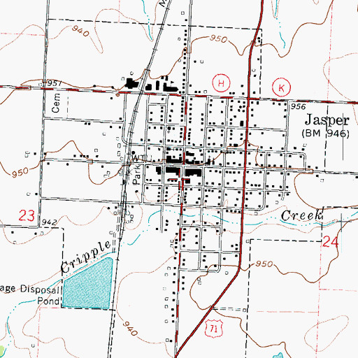 Topographic Map of City of Jasper, MO