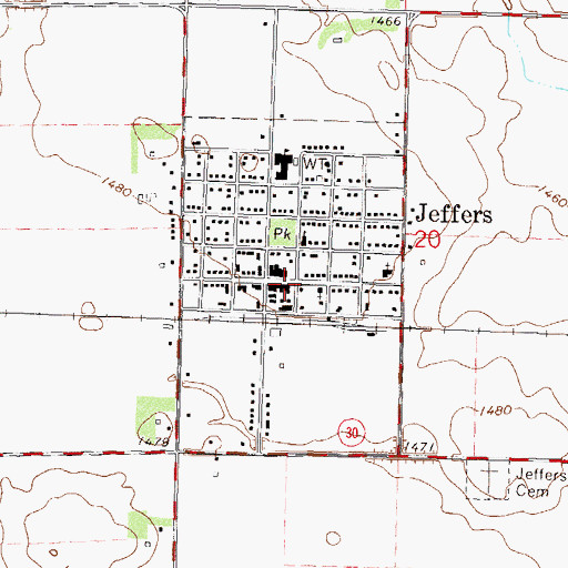 Topographic Map of City of Jeffers, MN
