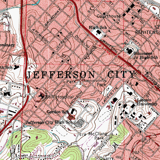 Topographic Map of City of Jefferson City, MO