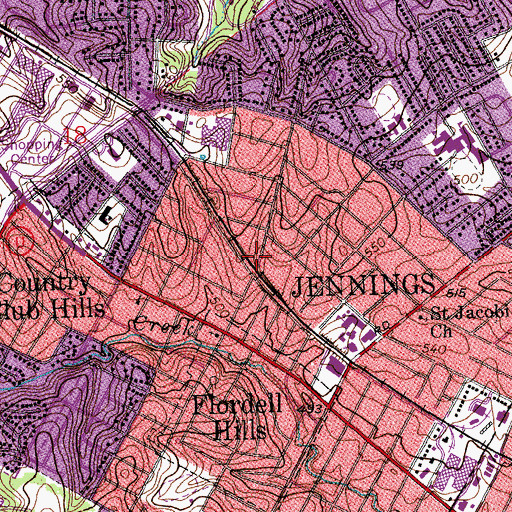 Topographic Map of City of Jennings, MO