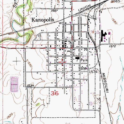 Topographic Map of City of Kanopolis, KS
