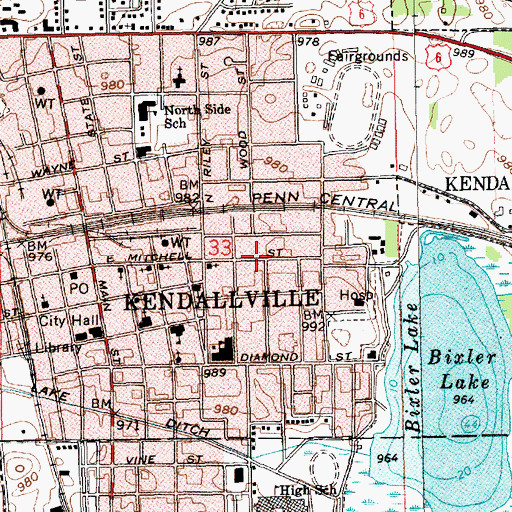 Topographic Map of City of Kendallville, IN