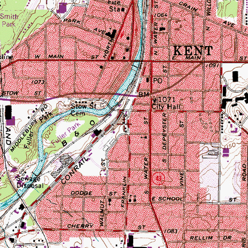Topographic Map of City of Kent, OH