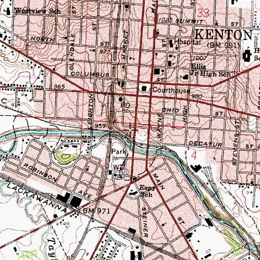 Topographic Map of City of Kenton, OH