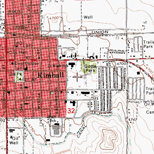 Topographic Map of City of Kimball, NE