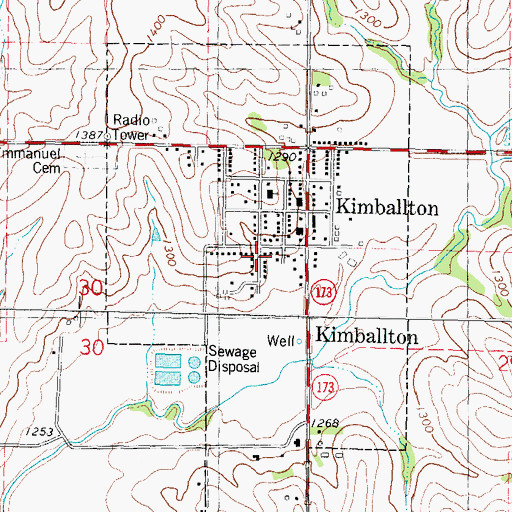 Topographic Map of City of Kimballton, IA