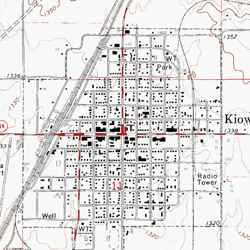 Topographic Map of City of Kiowa, KS