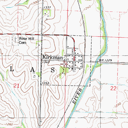 Topographic Map of City of Kirkman, IA