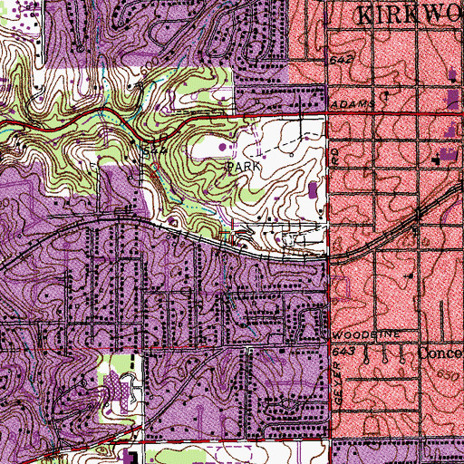 Topographic Map of City of Kirkwood, MO