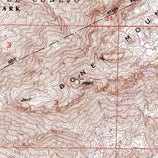 Topographic Map of Boney Mountain, CA