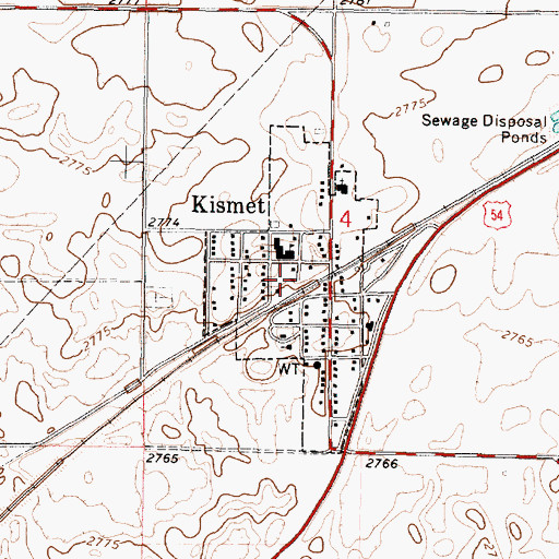 Topographic Map of City of Kismet, KS