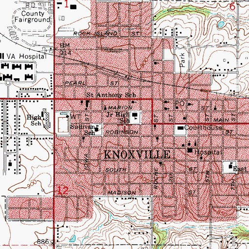 Topographic Map of City of Knoxville, IA