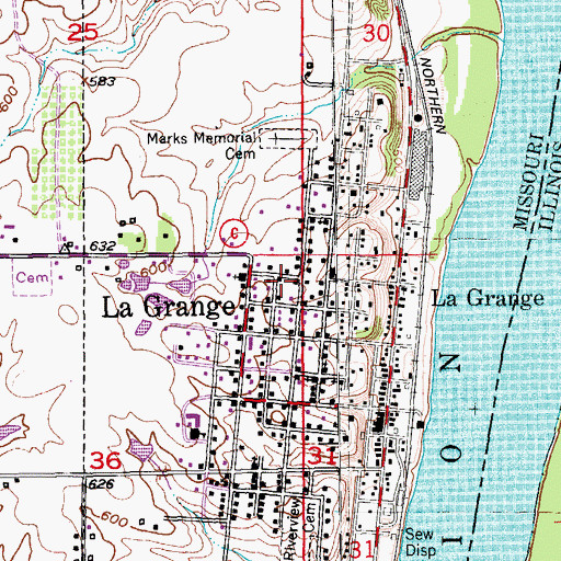 Topographic Map of City of La Grange, MO