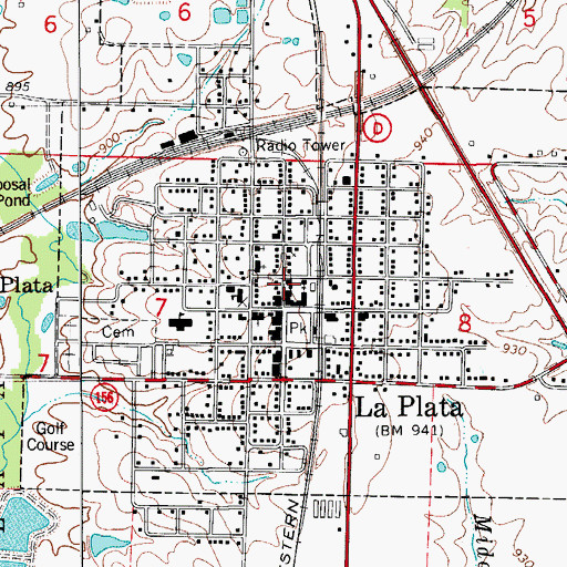 Topographic Map of City of La Plata, MO