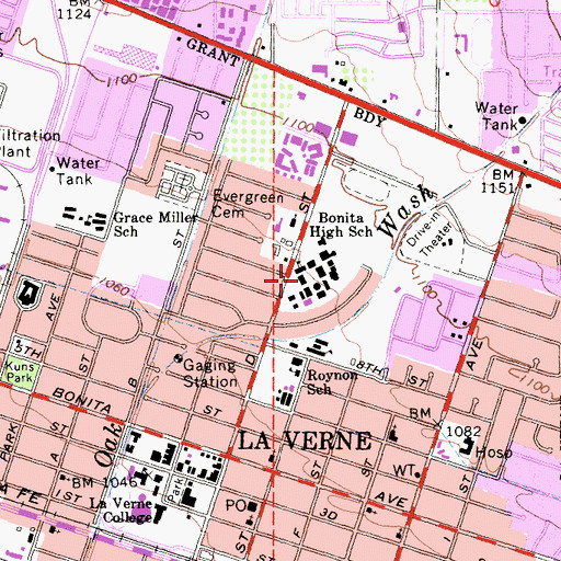 Topographic Map of Bonita High School, CA
