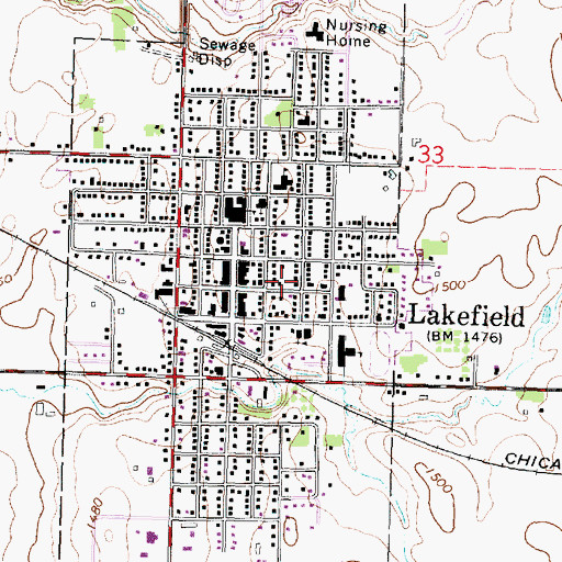 Topographic Map of City of Lakefield, MN