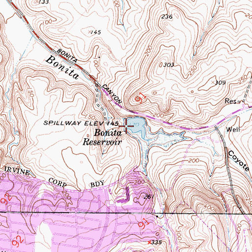 Topographic Map of Bonita Reservoir, CA