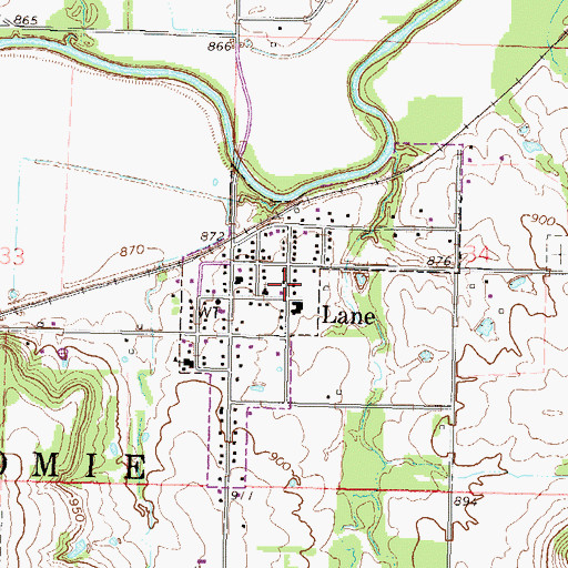 Topographic Map of City of Lane, KS