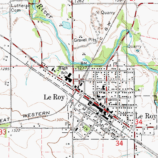 Topographic Map of City of Le Roy, MN