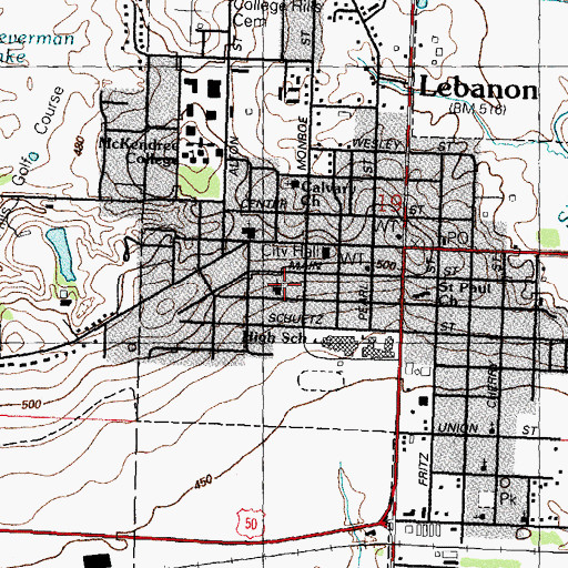 Topographic Map of City of Lebanon, IL