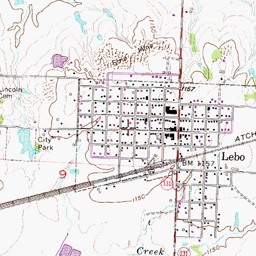 Topographic Map of City of Lebo, KS