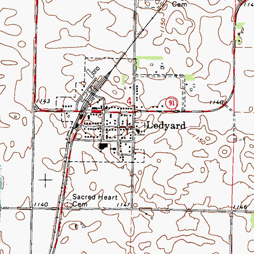 Topographic Map of City of Ledyard, IA