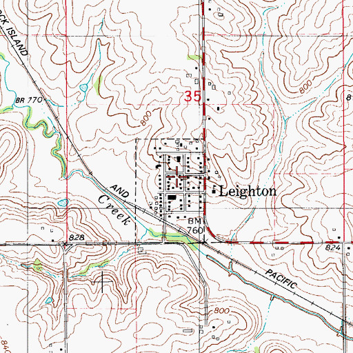 Topographic Map of City of Leighton, IA