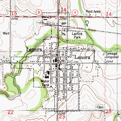 Topographic Map of City of Lenora, KS