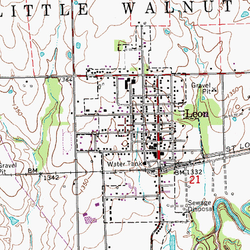 Topographic Map of City of Leon, KS