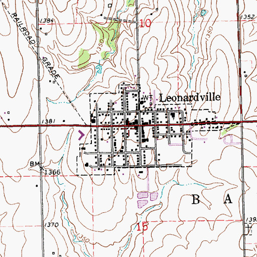 Topographic Map of City of Leonardville, KS