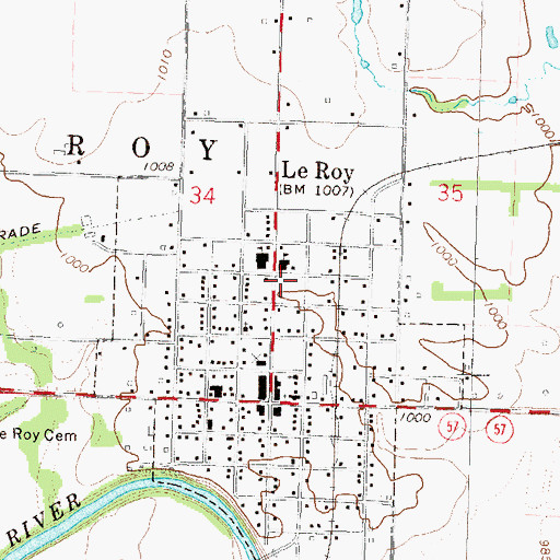 Topographic Map of City of LeRoy, KS